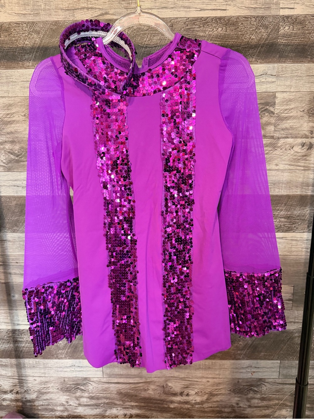 Weissman Purple Sequin-Trim Dance Costume Top